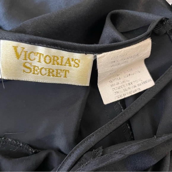Vintage Victoria's Secret True Black Full Length A-line Slip Lace Chest V-Neck - Picture 9 of 10